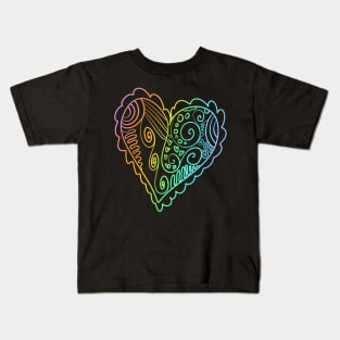 Rainbow Ombre Doodle Heart Kids T-Shirt